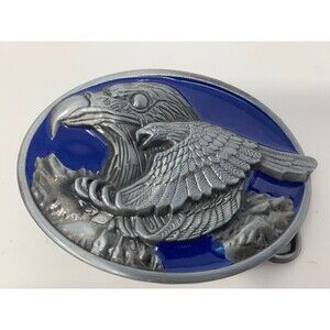BEAUTIFUL DOUBLE‎ EAGLE BELT BUCKLE SISKIYOU PEWTER & ENAMEL